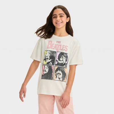 Girls' Short Sleeve Oversized The Beatles Graphic T-Shirt - art class™ Off-White M