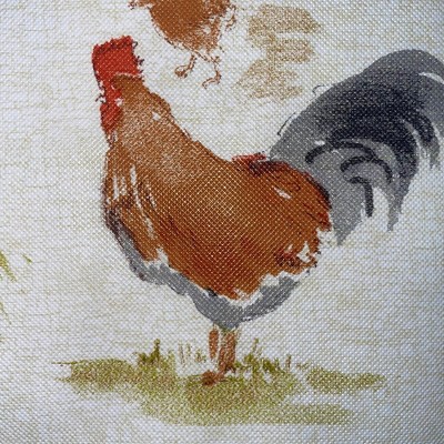 Vintage Rooster Farm Multicolor Vinyl Round Tablecloth with Flannel Backing