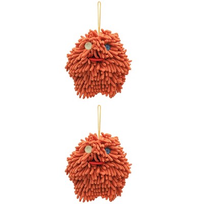 REGALWOVEN Soft Absorbent Chenille Decorative Hanging Ball Hand Towels 2 Pcs