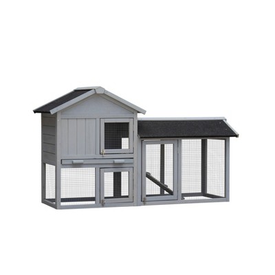 2-tier Hutch With Doors Ramp Easy Assembly Wooden Rabbit House for Small Medium Animals