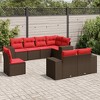 vidaXL 8 Piece Garden Sofa Set with Cushions Brown and Red - Without Table - 2 of 4