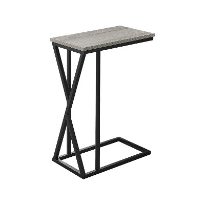 Monarch Specialties Accent Table C-Shaped End Side Snack Living Room Bedroom Metal Laminate Grey Black Contemporary Modern