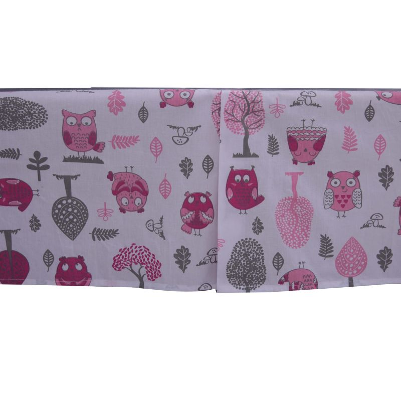 Bacati - Owls Pink/Gray Girls Cotton Crib/Toddler Girls Cotton Crib Skirt, 3 of 4