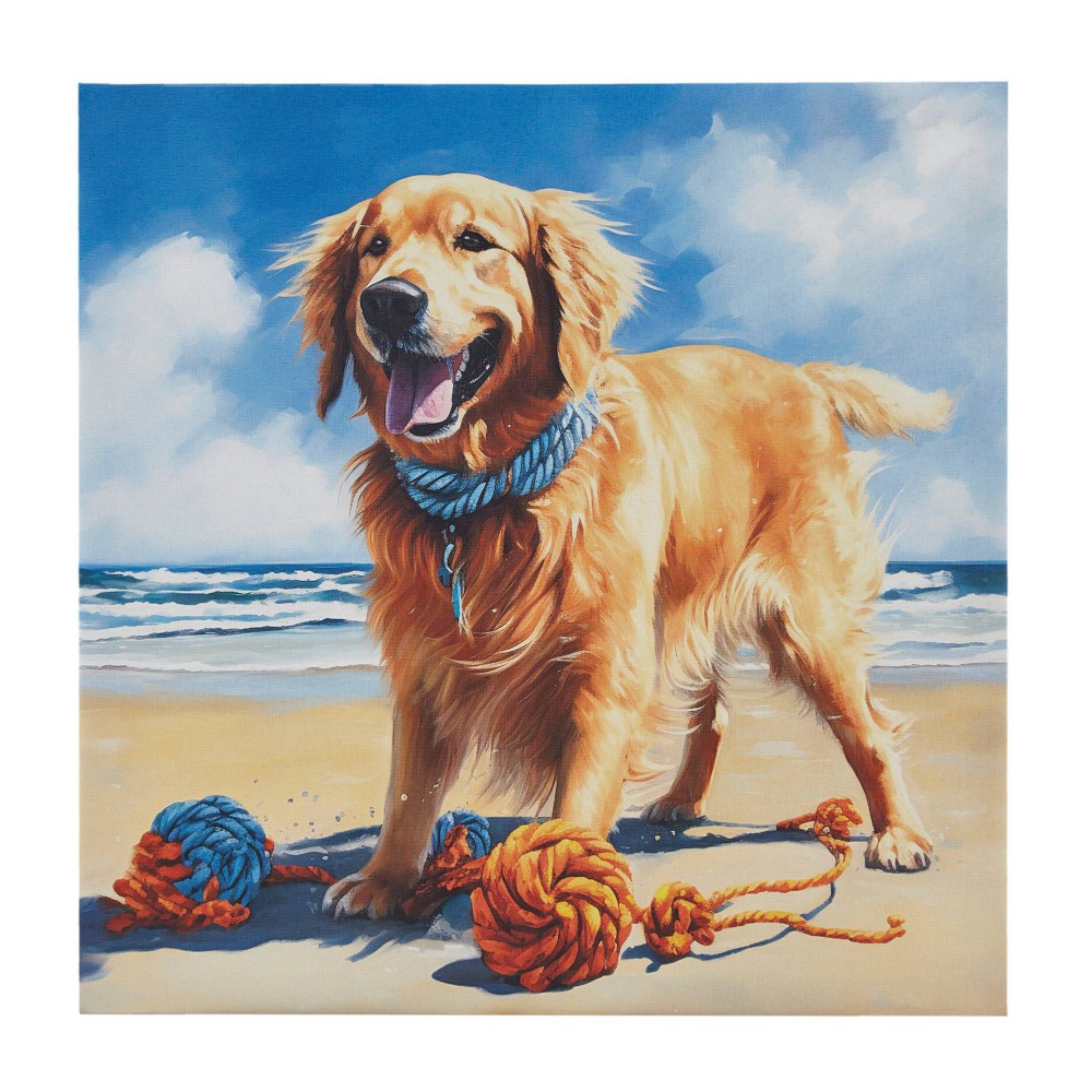 Photos - Other Decoration Madison Park 16"x16" Beach Playful Lively Dogs Print Canvas Wall Decor Art