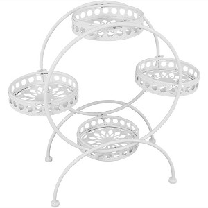 Sunnydaze Steel 4-Tiered Ferris Wheel Potted Flower Plant Stand Display - 28" - White - 1 of 4