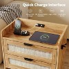 Two-piece rattan bedside table set, nightstand with charging station - 2 storage drawers, Bohemian style bedroom, living room, office side table - 3 of 4
