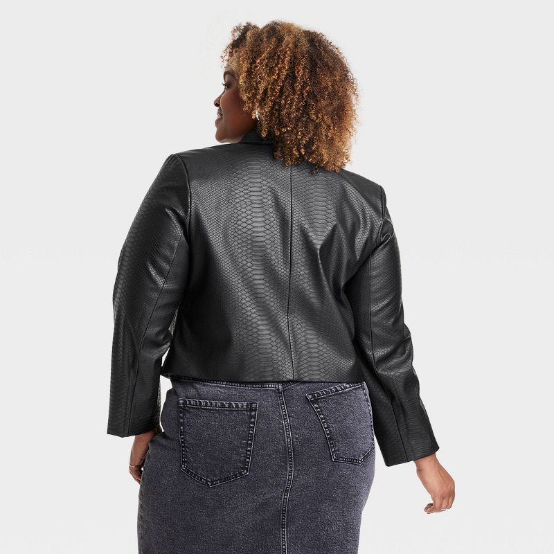 Women's Cropped Faux Leather Blazer - Ava & Viv™, 2 of 6