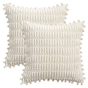 REGALWOVEN Corduroy Solid Plaid Texture Decorative with Pom-pom Edges Throw Pillow Covers 2 Pcs - 1 of 4
