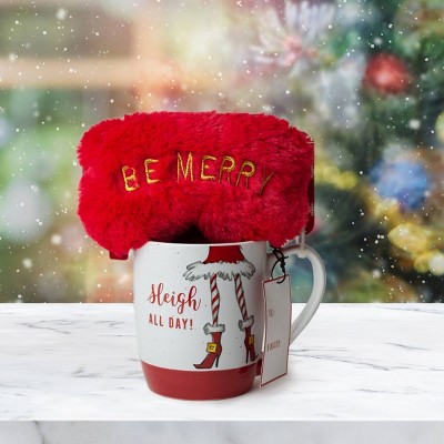 16oz Ceramic Be Merry Mug and Eye Mask Gift Set - Peppermint & Pine