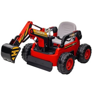 12V Kids Ride On Excavator Truck, 4WD Electric Digger with Remote, Spring Suspension, Music & Bluetooth - 1 of 4