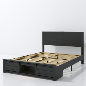 Full Bed Frame with Upholstered Headboard,Storage Headboard with Charging Station and LED,No Noise, No Box Spring Needed,Antique Black - 1 of 4