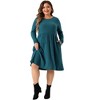 Agnes Orinda Women's Plus Size Elegant Round Neck Long Sleeve with Pocket Ribbed Knit Midi Sweater Dress - 3 of 4