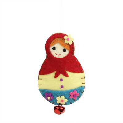 Ganz 4" Plush Felt Doll with Jingle Bell Christmas Ornament - Red/Blue