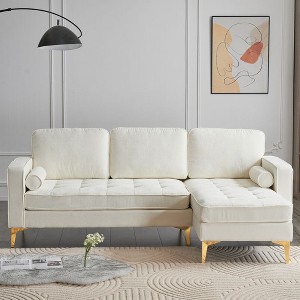 Karl Home |85.8 in. W Square Arm Corduroy 3-Seat U-shaped Tufed Sofa in Beige with Ottoman - 1 of 4