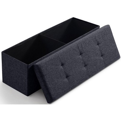 Ornavo Home Foldable Tufted Linen 43" Inch Long Bench Storage Ottoman