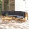 vidaXL Outdoor Bamboo Patio Lounge Set, 6-Piece with Comfortable Dark Gray Cushions, Versatile Modular Design, Ideal for Garden, Patio & Poolside - 2 of 4