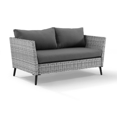 Gray Wicker 2-Piece Outdoor Loveseat and Coffee Table Set