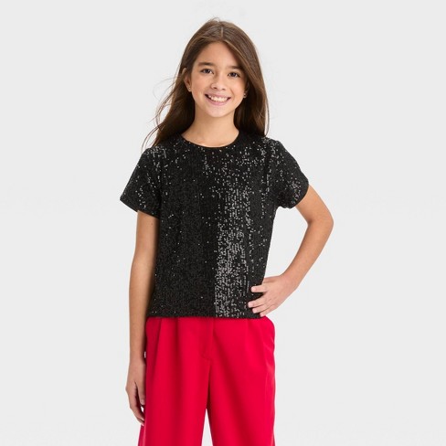 Girls' Short Sleeve Boxy Sequin Top - Art Class™ : Target