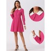 INSPIRE CHIC Women's Peter Pan Collar Contrast Half Placket Long Sleeve A-Line Party Flare Dresses - 2 of 4
