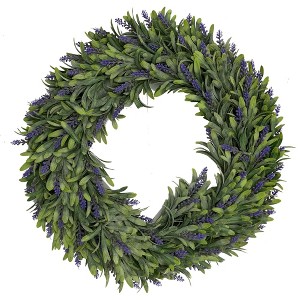 Unique Bargains Front Door All Season Decoration Plastic Green Leaves Artificial Wreaths 16" - 1 of 4