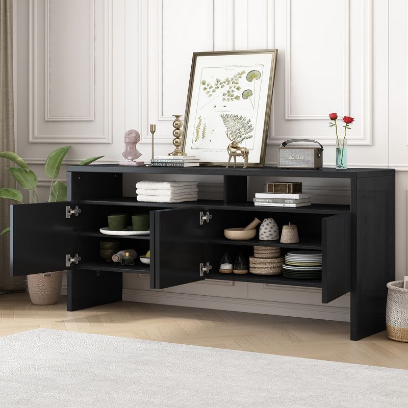 Modern Sideboard, Buffet Storage Cabinet with Double-Storey Tabletop and Ample Storage Space, Black-ModernLuxe, 2 of 14