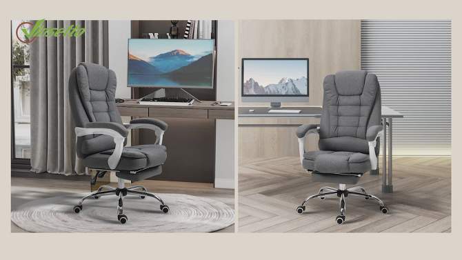 Vinsetto High-Back Executive Office Chair with Footrest, Linen-Fabric Computer Chair with Padded Armrests, Gray, 2 of 8, play video