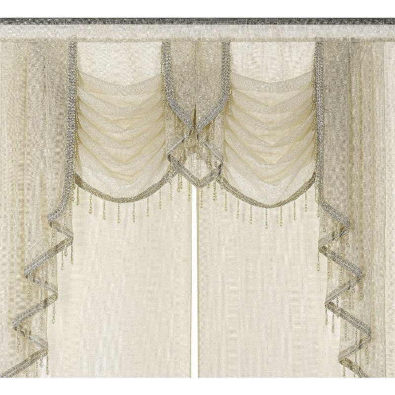 Kate Aurora Ultra Glam Beaded Sparkly Sheer Window in a Bag Curtain Set, 2 of 7