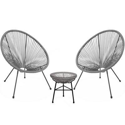 Barton 3-Piece Patio Acapulco Chair Set with Glass Table, Gray