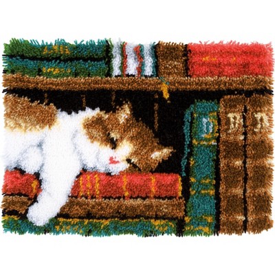 Vervaco Latch Hook Rug Kit Cat On Bookshelf 21.25inX15.5in