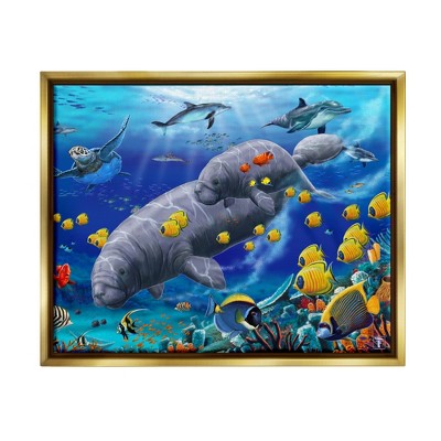 Stupell Industries Manatees & Fish SwimmingFloater Canvas Wall Art