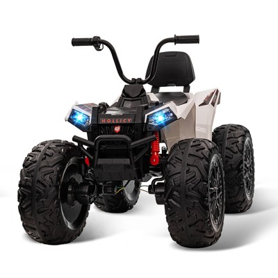 Red 24V Kids Ride On ATV 4WD Electric Quad Vehicle With Dual Motors Large Battery Bluetooth Music Led Lights Full Metal Suspension Eva Tires And Adju