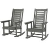 Outsunny Outdoor Rocking Chairs Set of 2, HDPE Patio Rockers with 28" High Back, Wide Armrests and Slatted Seat for Porch Backyard Balcony, Dark Gray - 4 of 4