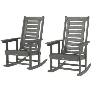 2 Pieces Outdoor Rocking Chairs, HDPE Patio Rockers with 28" High Back, Wide Armrests for Porch Backyard - 1 of 4