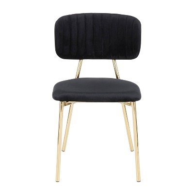 Black Velvet Upholstered Side Chair with Gold Metal Legs - Set of 2
