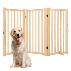 Wooden Freestanding Dog Gate,  Collapsible Pet Gate with Support Feet, Indoor Dog Fence  for The House,Doorways, Stairs，Expandable Pet Fence - 1 of 4