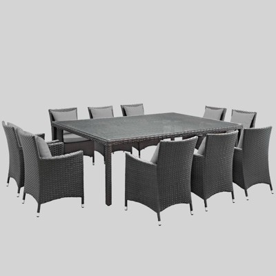 Sojourn 11pc Outdoor Dining Set with Sunbrella Fabric - Gray - Modway