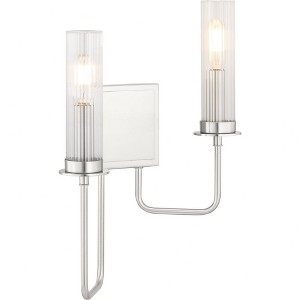Progress Lighting Rainey 2-Light Wall Bracket, Brushed Nickel, Glass, Fluted Ribbed Shades - 1 of 4