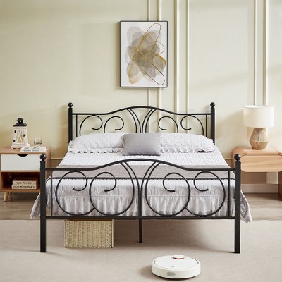 VECELO Heavy Duty Metal Bed Frame Queen/Full/Twin Bed, Industrial Platform Bed with Headboard & Footboard Black/White