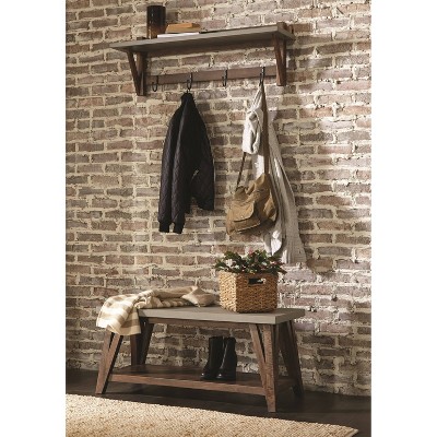 Brookside Entryway Coat Hook and Bench Concrete Coated Top and Wood Light Gray/Brown - Alaterre Furniture: Hardwood Frame