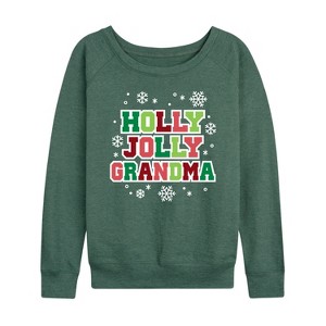 Women's - Instant Message - Holly Jolly Grandma Lightweight French Terry Wide Neck Long Sleeve Graphic Shirt - 1 of 4