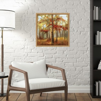 Soft Light Trees Landscape Canvas Print with Natural Frame