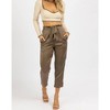 Women's SATIN FRONT PLEAT TIE PANT - OLIVACEOUS - 3 of 4