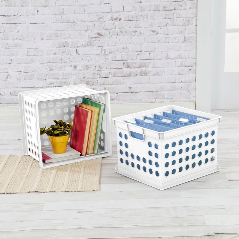 Sterilite Stackable Plastic Storage Crate Bin Organizer File Box with Handles for Home, Office, Dorm, Garage, or Utility Organization, White, 4 of 7