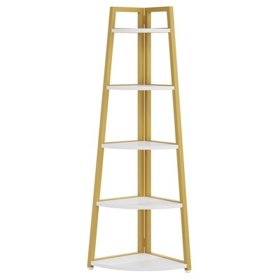 Lirago 5-Tier Corner Ladder Shelf-Compact Storage for Living Room Office or Balcony Gold