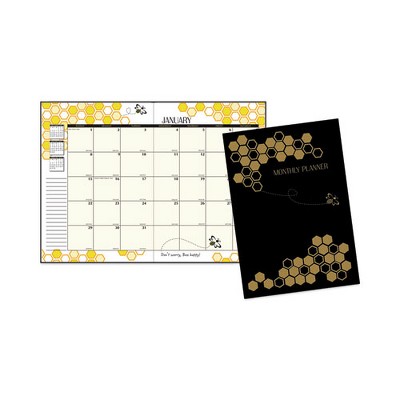 Recycled Honeycomb Monthly Planner, Honeycomb Artwork, 11 x 7, Black/Gold Cover, 12-Month (Jan to Dec): 2025
