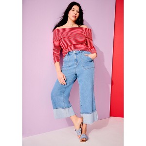 June + Vie by Roaman's Women's Plus Size Long-Sleeve Off-The-Shoulder Top - 1 of 4