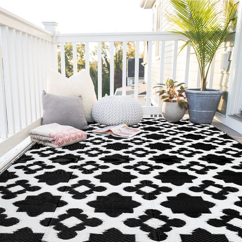 Whizmax Outdoor Rug for Patio Clearance,Waterproof Mat,Reversible Plastic Camping Rugs,Rv,Porch,Deck,Camper,Balcony,Backyard,Black & Gray, 3 of 9