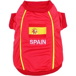 Parisian Pet 'Team Spain' Jersey for Dogs & Cats – Spain Flag-Inspired Pet Outfit, Soccer Fan Apparel for Dogs & Cats, Red and Yellow Stripes - 1 of 2