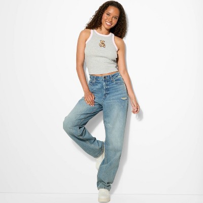 Women's Teddy Bear Graphic Tank Top - Light Gray