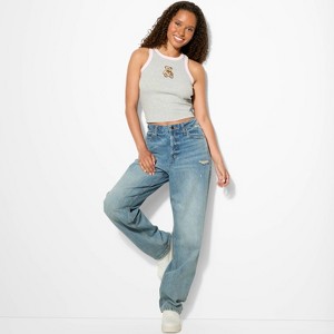 Women's Teddy Bear Graphic Tank Top - Light Gray - 1 of 3